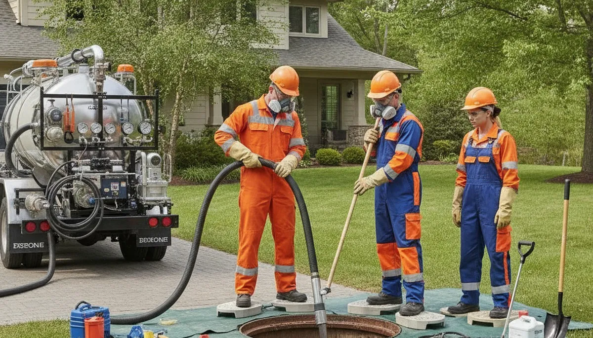 Royal Oak, MI plumber cleaning a septic tank for a residential plumbing service